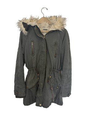 Vintage Tattoo Outerwear Military Jacket Y2K Olive Faux Fur Hood Size L M-65